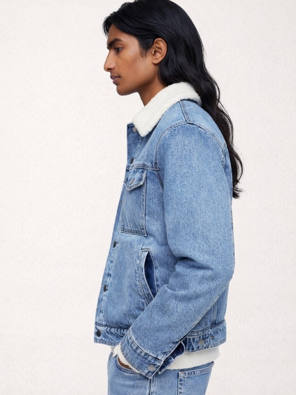 MNG | S | (Oversized) Faux Shearling-Lined Denim Jacket (125$ Retails) - Picture 4 of 7